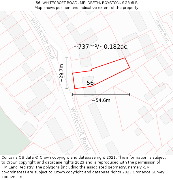 56, WHITECROFT ROAD, MELDRETH, ROYSTON, SG8 6LR: Plot and title map