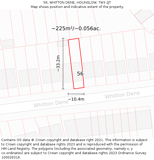 56, WHITTON DENE, HOUNSLOW, TW3 2JT: Plot and title map