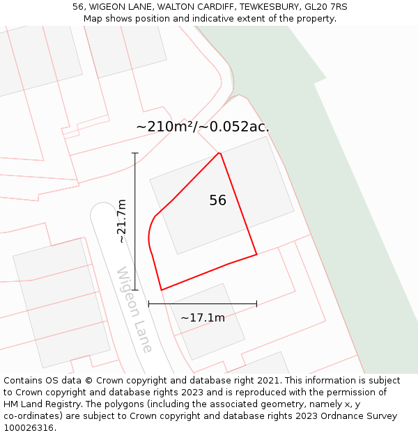 56, WIGEON LANE, WALTON CARDIFF, TEWKESBURY, GL20 7RS: Plot and title map