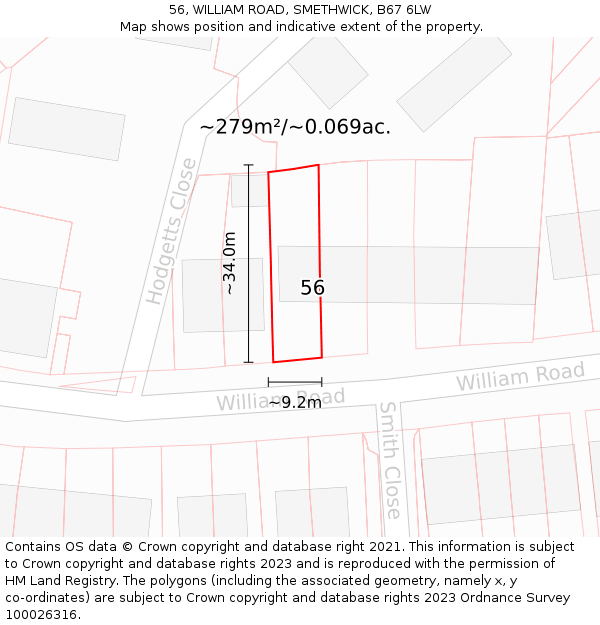 56, WILLIAM ROAD, SMETHWICK, B67 6LW: Plot and title map