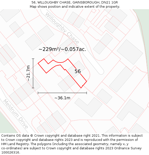 56, WILLOUGHBY CHASE, GAINSBOROUGH, DN21 1GR: Plot and title map