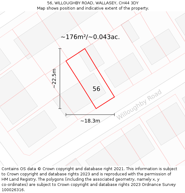 56, WILLOUGHBY ROAD, WALLASEY, CH44 3DY: Plot and title map