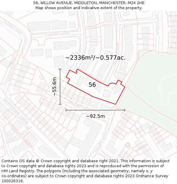 56, WILLOW AVENUE, MIDDLETON, MANCHESTER, M24 2HE: Plot and title map