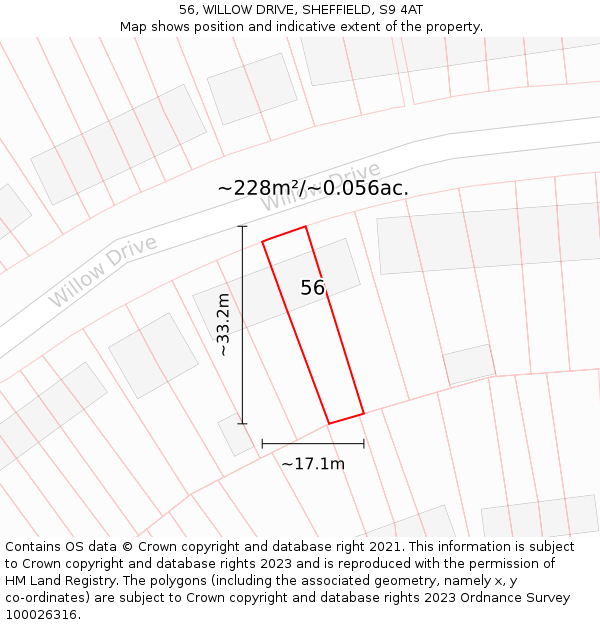 56, WILLOW DRIVE, SHEFFIELD, S9 4AT: Plot and title map