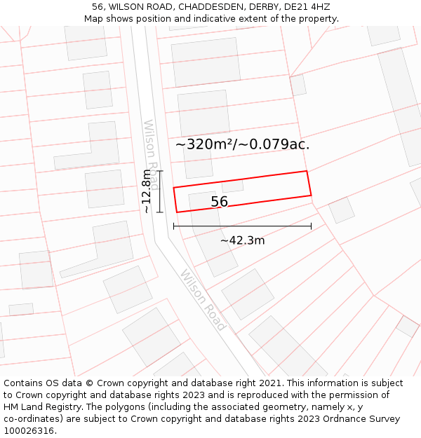 56, WILSON ROAD, CHADDESDEN, DERBY, DE21 4HZ: Plot and title map