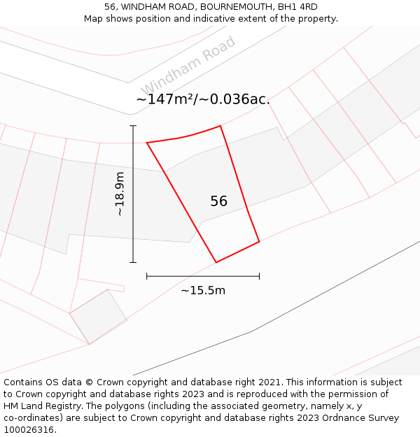 56, WINDHAM ROAD, BOURNEMOUTH, BH1 4RD: Plot and title map