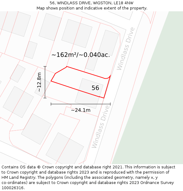 56, WINDLASS DRIVE, WIGSTON, LE18 4NW: Plot and title map