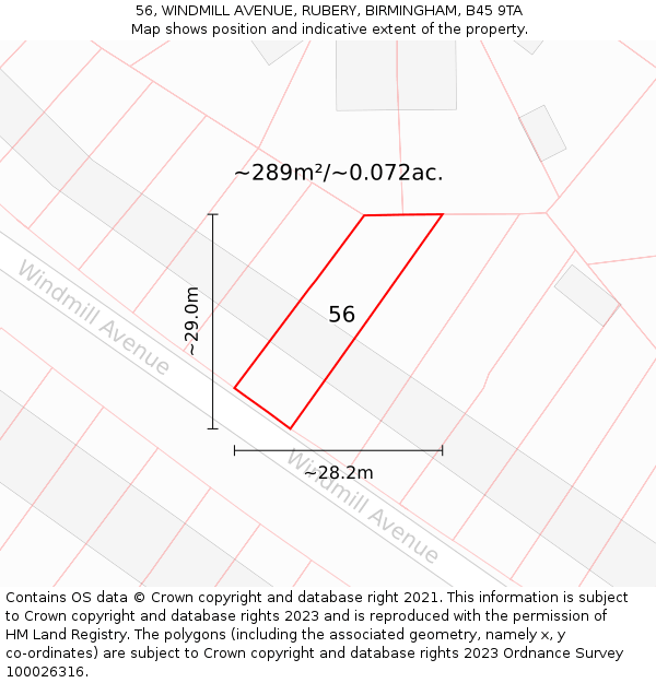 56, WINDMILL AVENUE, RUBERY, BIRMINGHAM, B45 9TA: Plot and title map