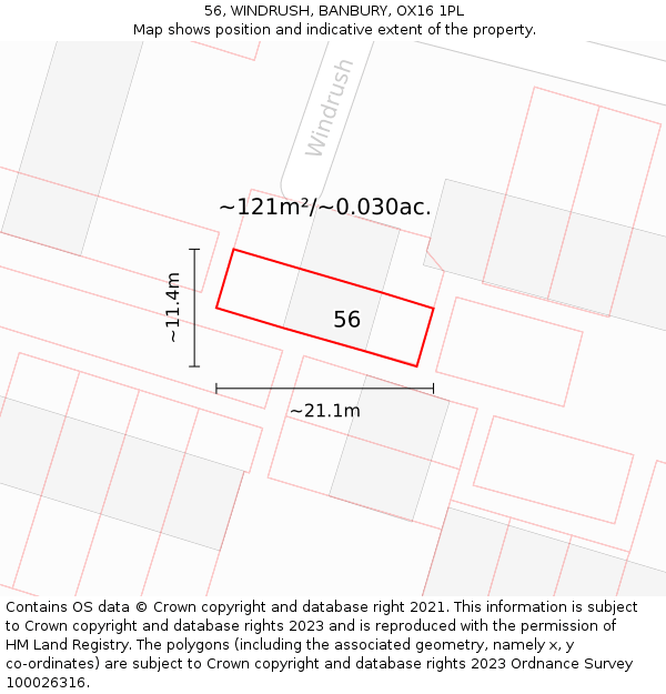 56, WINDRUSH, BANBURY, OX16 1PL: Plot and title map