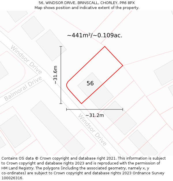 56, WINDSOR DRIVE, BRINSCALL, CHORLEY, PR6 8PX: Plot and title map