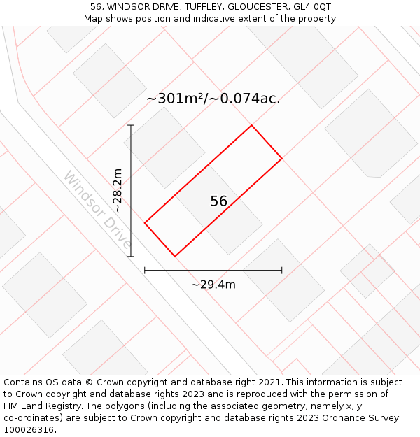 56, WINDSOR DRIVE, TUFFLEY, GLOUCESTER, GL4 0QT: Plot and title map