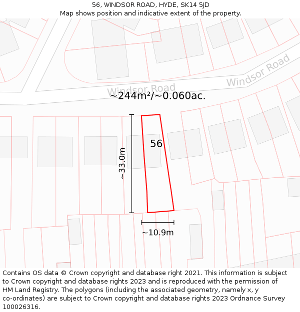 56, WINDSOR ROAD, HYDE, SK14 5JD: Plot and title map