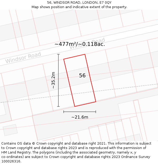 56, WINDSOR ROAD, LONDON, E7 0QY: Plot and title map