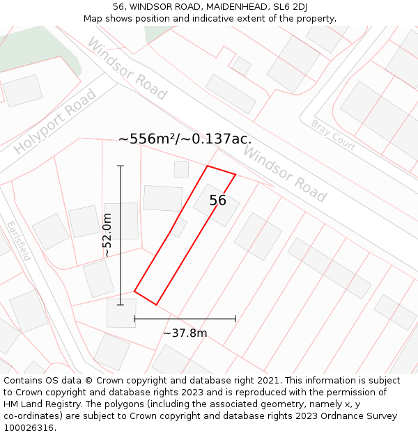 56, WINDSOR ROAD, MAIDENHEAD, SL6 2DJ: Plot and title map