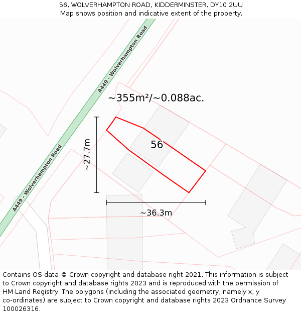 56, WOLVERHAMPTON ROAD, KIDDERMINSTER, DY10 2UU: Plot and title map