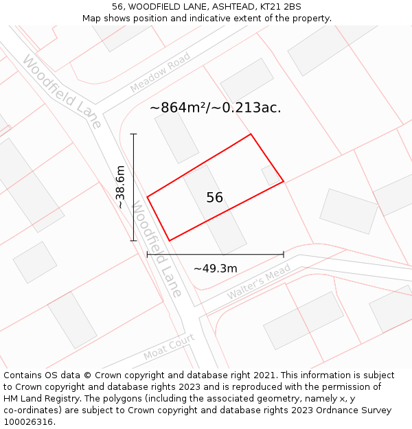 56, WOODFIELD LANE, ASHTEAD, KT21 2BS: Plot and title map