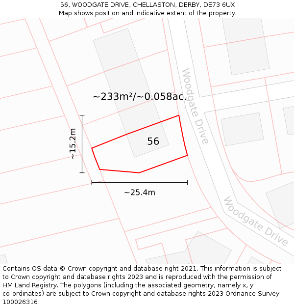 56, WOODGATE DRIVE, CHELLASTON, DERBY, DE73 6UX: Plot and title map