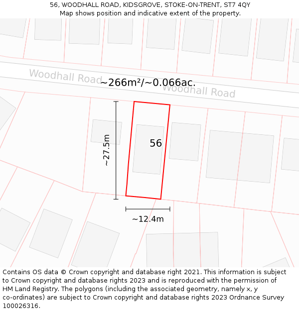 56, WOODHALL ROAD, KIDSGROVE, STOKE-ON-TRENT, ST7 4QY: Plot and title map