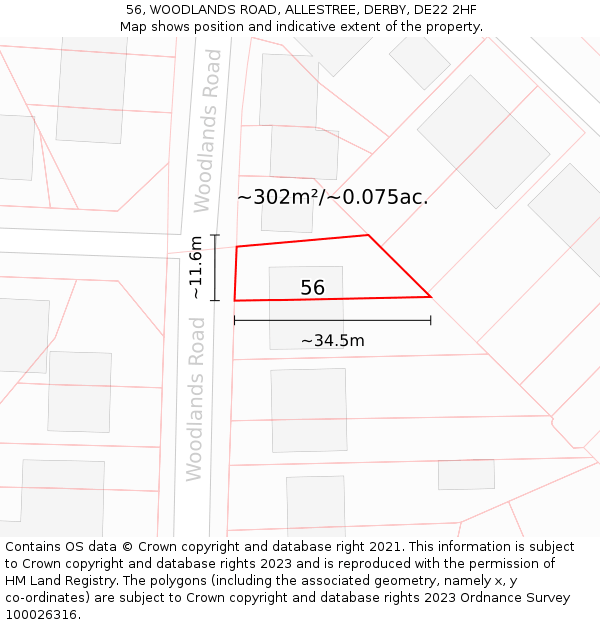 56, WOODLANDS ROAD, ALLESTREE, DERBY, DE22 2HF: Plot and title map