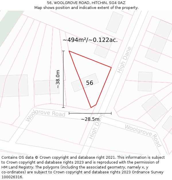 56, WOOLGROVE ROAD, HITCHIN, SG4 0AZ: Plot and title map