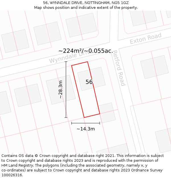 56, WYNNDALE DRIVE, NOTTINGHAM, NG5 1GZ: Plot and title map