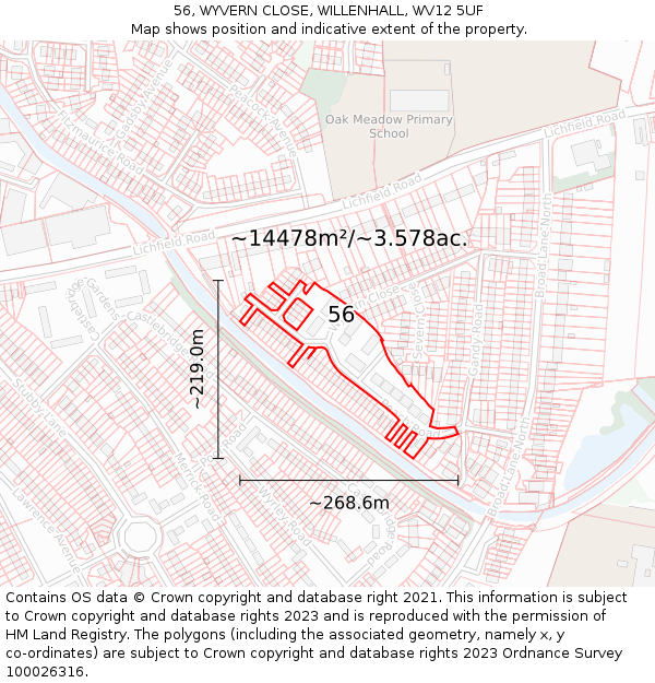 56, WYVERN CLOSE, WILLENHALL, WV12 5UF: Plot and title map