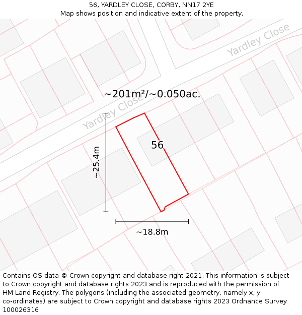 56, YARDLEY CLOSE, CORBY, NN17 2YE: Plot and title map