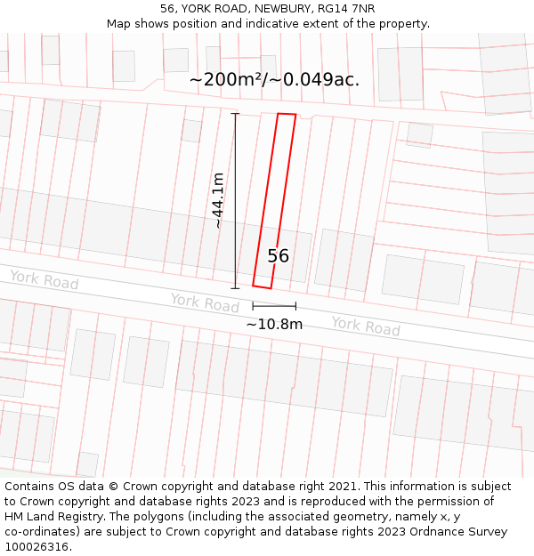 56, YORK ROAD, NEWBURY, RG14 7NR: Plot and title map