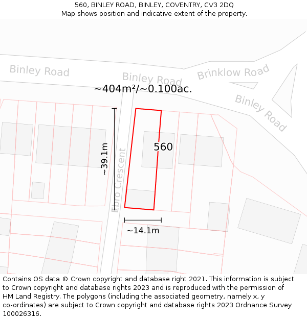 560, BINLEY ROAD, BINLEY, COVENTRY, CV3 2DQ: Plot and title map
