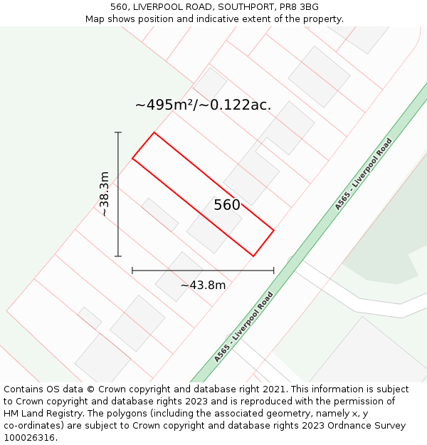 560, LIVERPOOL ROAD, SOUTHPORT, PR8 3BG: Plot and title map