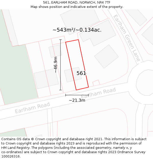 561, EARLHAM ROAD, NORWICH, NR4 7TF: Plot and title map