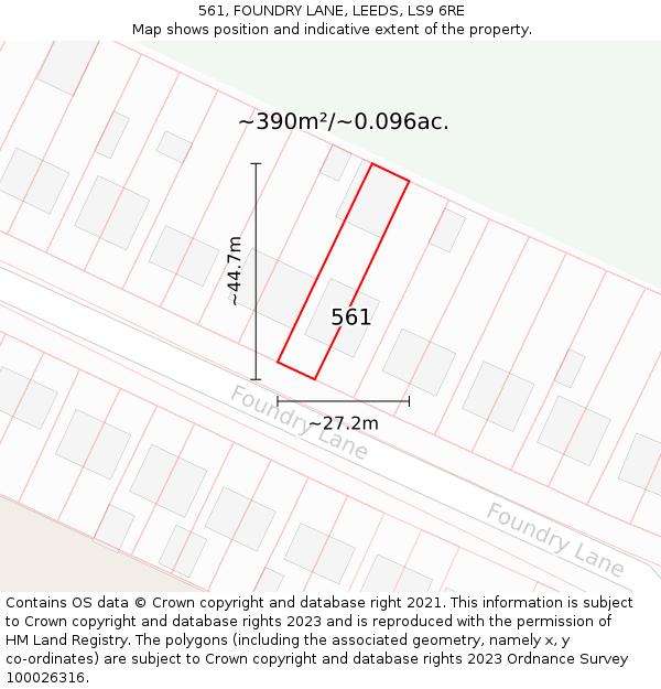561, FOUNDRY LANE, LEEDS, LS9 6RE: Plot and title map