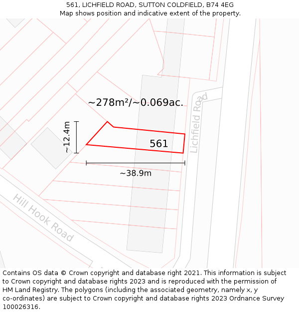 561, LICHFIELD ROAD, SUTTON COLDFIELD, B74 4EG: Plot and title map