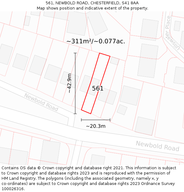 561, NEWBOLD ROAD, CHESTERFIELD, S41 8AA: Plot and title map