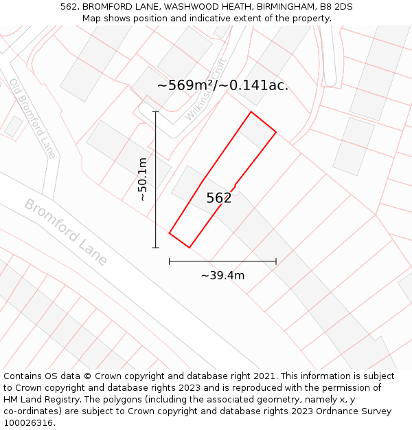 562, BROMFORD LANE, WASHWOOD HEATH, BIRMINGHAM, B8 2DS: Plot and title map