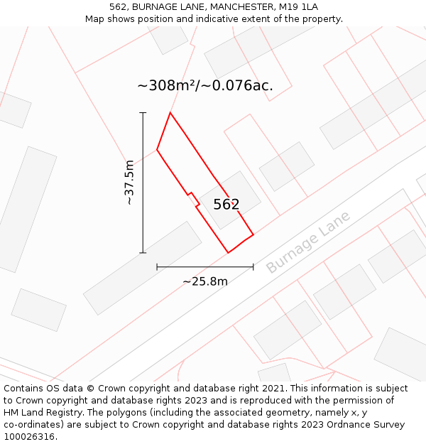 562, BURNAGE LANE, MANCHESTER, M19 1LA: Plot and title map