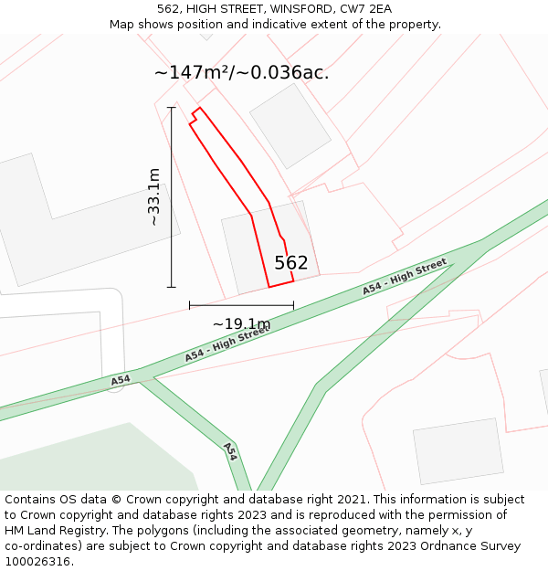 562, HIGH STREET, WINSFORD, CW7 2EA: Plot and title map