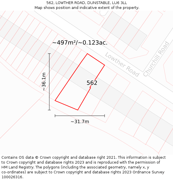 562, LOWTHER ROAD, DUNSTABLE, LU6 3LL: Plot and title map