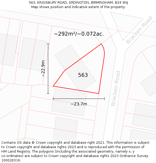 563, KINGSBURY ROAD, ERDINGTON, BIRMINGHAM, B24 9NJ: Plot and title map