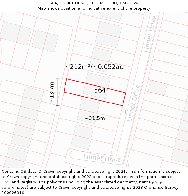 564, LINNET DRIVE, CHELMSFORD, CM2 8AW: Plot and title map