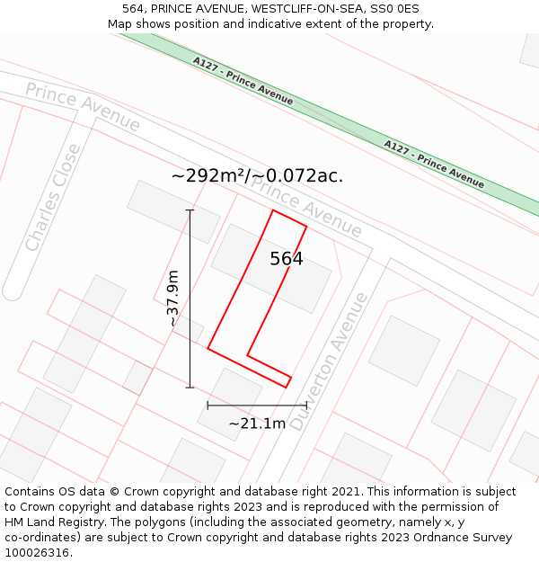 564, PRINCE AVENUE, WESTCLIFF-ON-SEA, SS0 0ES: Plot and title map