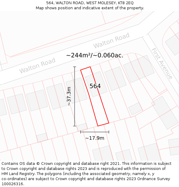 564, WALTON ROAD, WEST MOLESEY, KT8 2EQ: Plot and title map