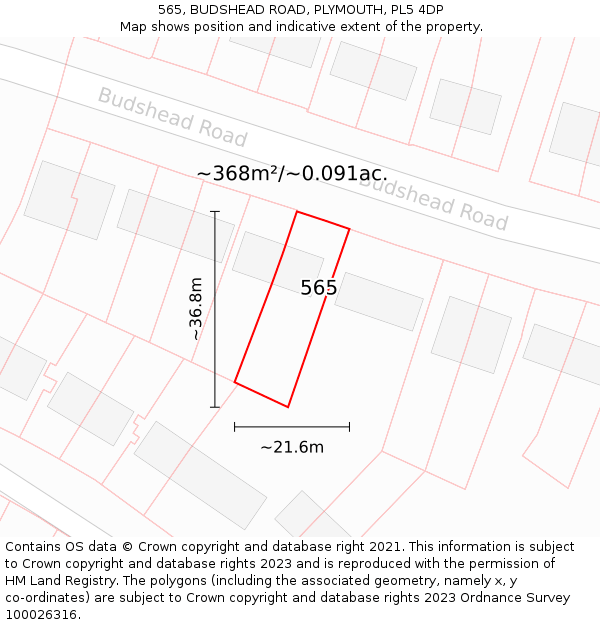 565, BUDSHEAD ROAD, PLYMOUTH, PL5 4DP: Plot and title map