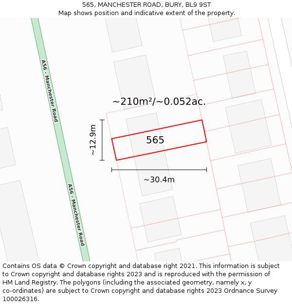 565, MANCHESTER ROAD, BURY, BL9 9ST: Plot and title map