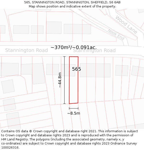 565, STANNINGTON ROAD, STANNINGTON, SHEFFIELD, S6 6AB: Plot and title map
