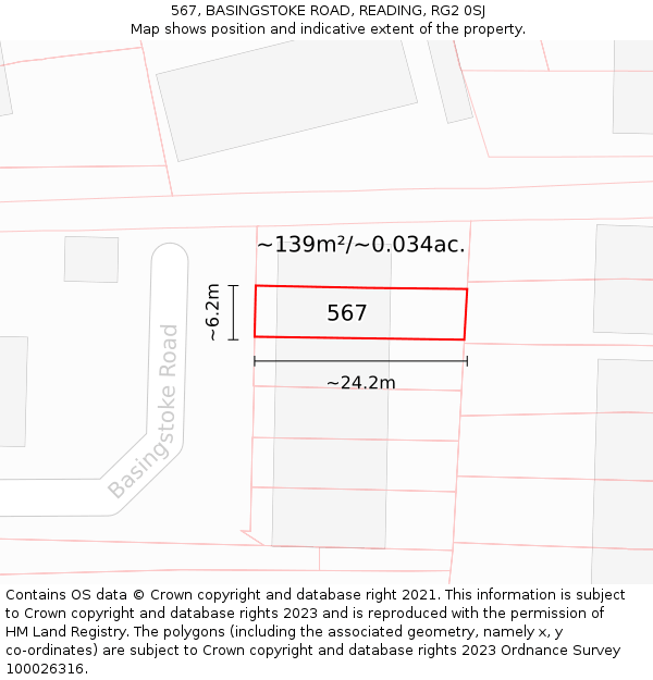 567, BASINGSTOKE ROAD, READING, RG2 0SJ: Plot and title map