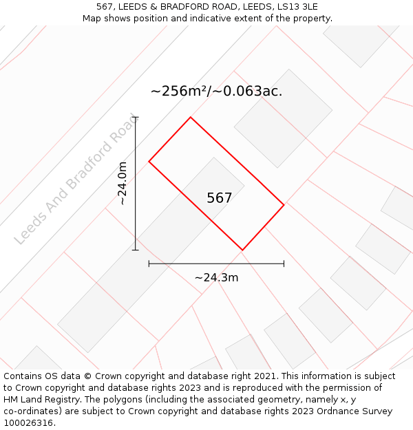 567, LEEDS & BRADFORD ROAD, LEEDS, LS13 3LE: Plot and title map
