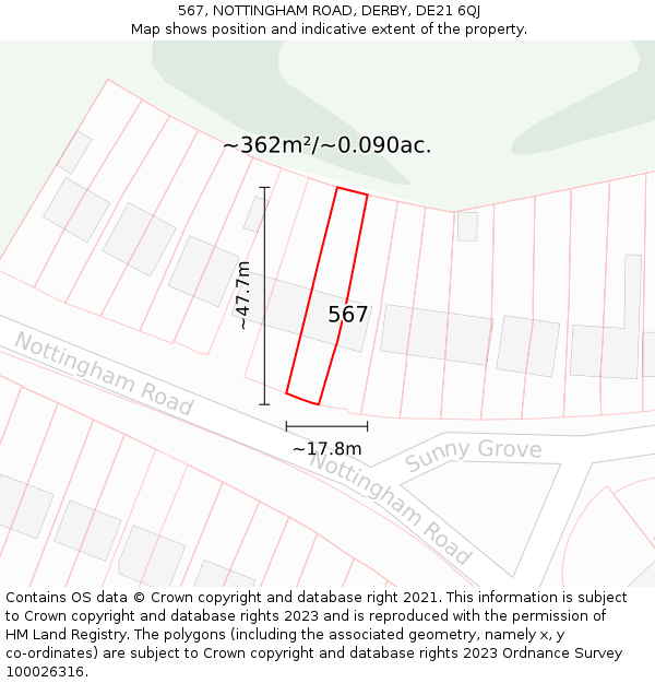 567, NOTTINGHAM ROAD, DERBY, DE21 6QJ: Plot and title map