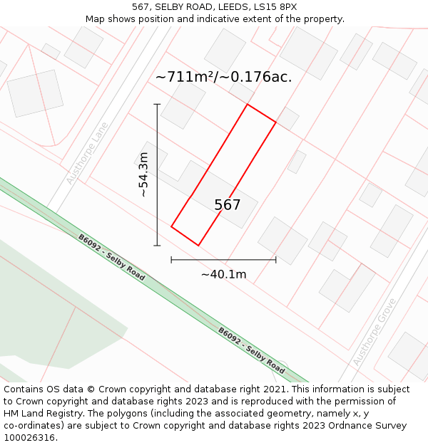 567, SELBY ROAD, LEEDS, LS15 8PX: Plot and title map