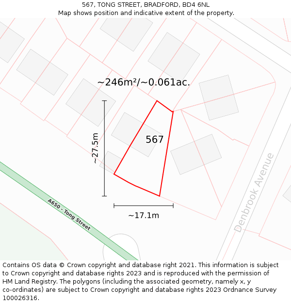 567, TONG STREET, BRADFORD, BD4 6NL: Plot and title map